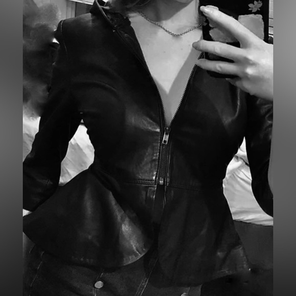 Bird by Juicy Couture Soft Leather Jacket Hoodie w/ Peplum🖤 - Picture 17 of 17